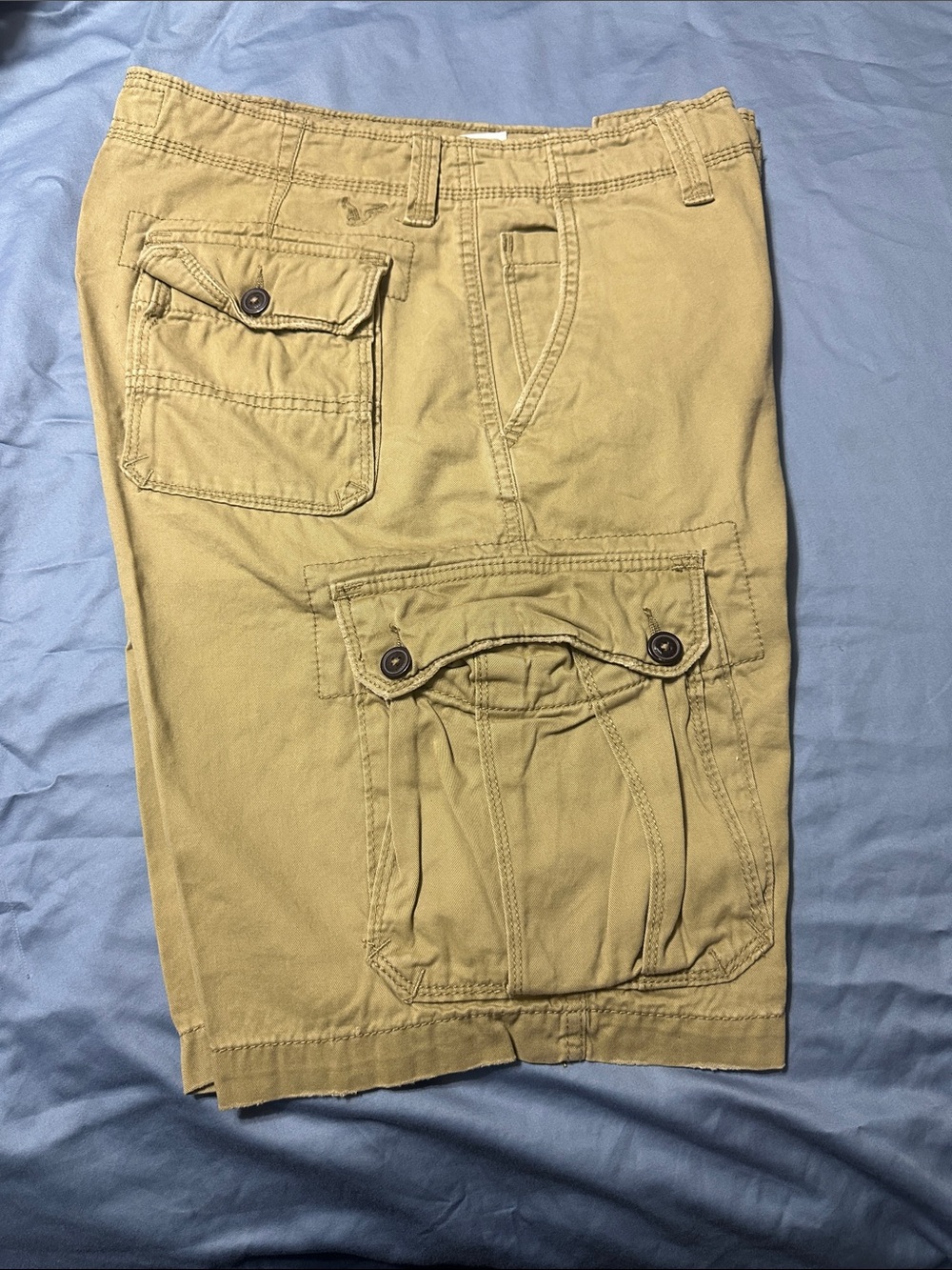 American Eagle Outfitters Men's Khaki Cargo Shorts with Button-Flap Pockets
